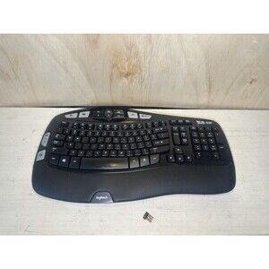 Logitech K350 Wave Keyboard Black Wireless Ergonomic WITH USB Receiver Dongle